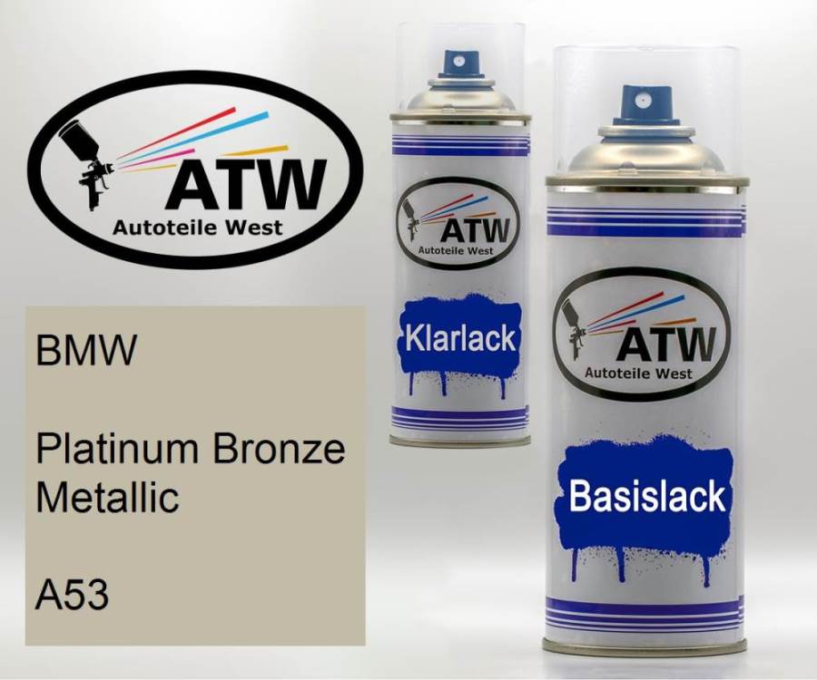 BMW, Platinum Bronze Metallic, A53: 400ml Sprühdose + 400ml Klarlack - Set, von ATW Autoteile West.